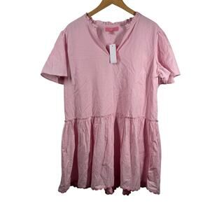 Crown & Ivy Dress Women L Pink NWT Scallop Hem Shirt Dress Lightweight Spring